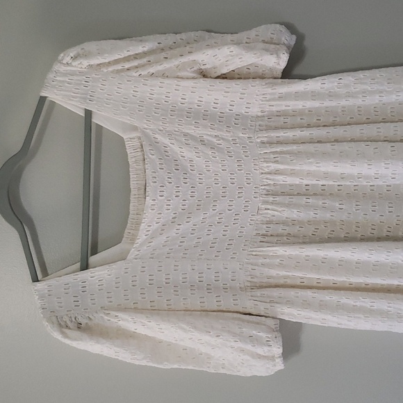 Monsoon and Beyond Women Midi Dress Large Ivory Tier Eyelet Puff Sleeve Pockets - Picture 2 of 16